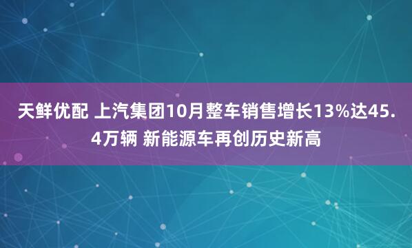天鲜优配 上汽集团10月整车销售增长13%达45.4万辆 新能源车再创历史新高