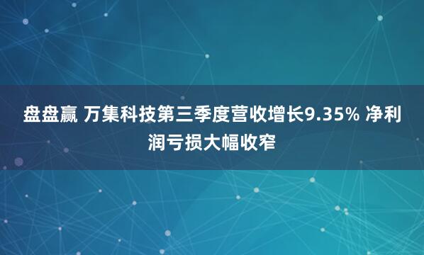 盘盘赢 万集科技第三季度营收增长9.35% 净利润亏损大幅收窄