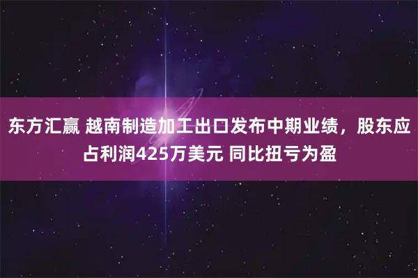 东方汇赢 越南制造加工出口发布中期业绩，股东应占利润425万美元 同比扭亏为盈